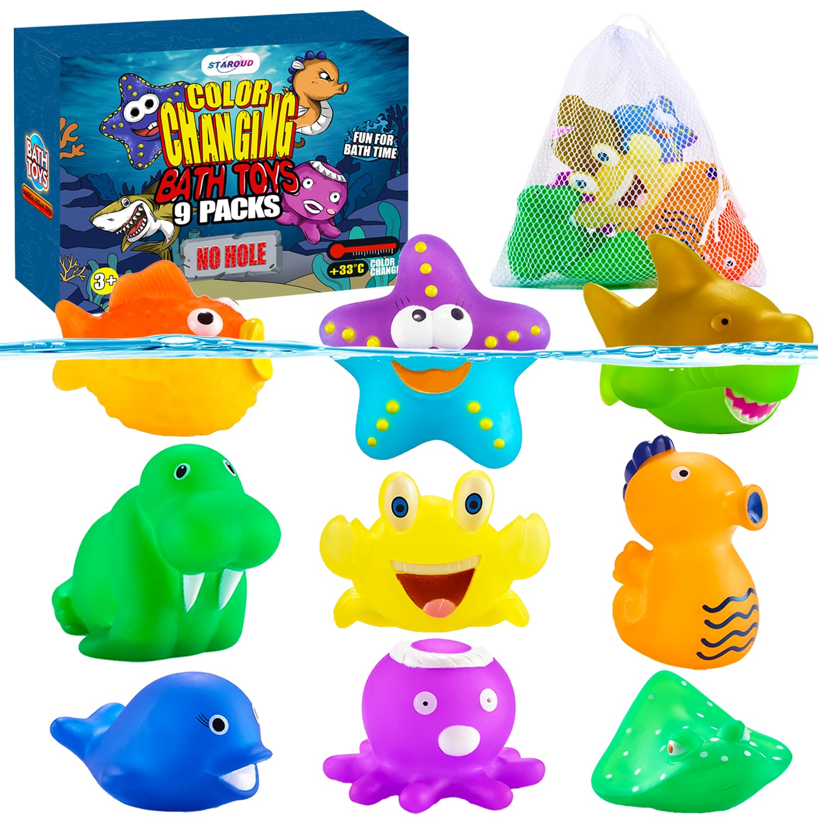 Amazon.com: 9 Packs Color Changing No Hole Bath Toys for Kids